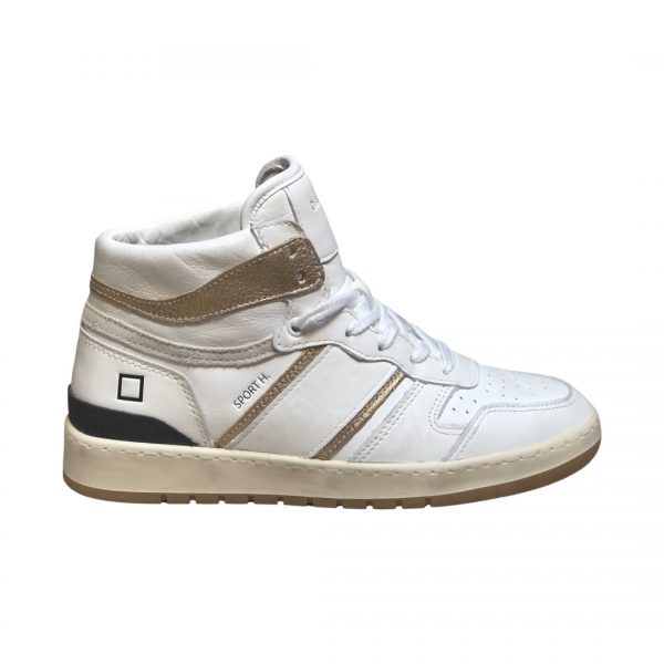 D.A.T.E SNEAKERS SPORT HIGH VINTAGE CALF-WHITE-GOLD